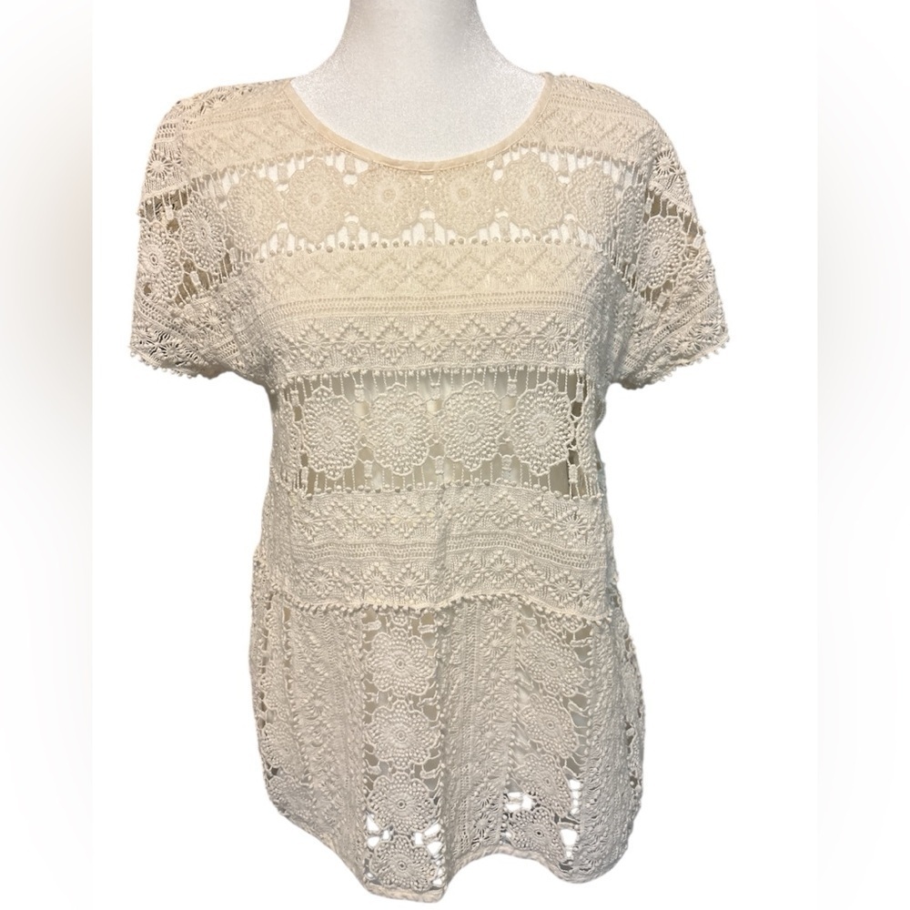 Anthropologie‎ Cream Lace/crochet Top - Size Small Sheer - Picture 2 of 9